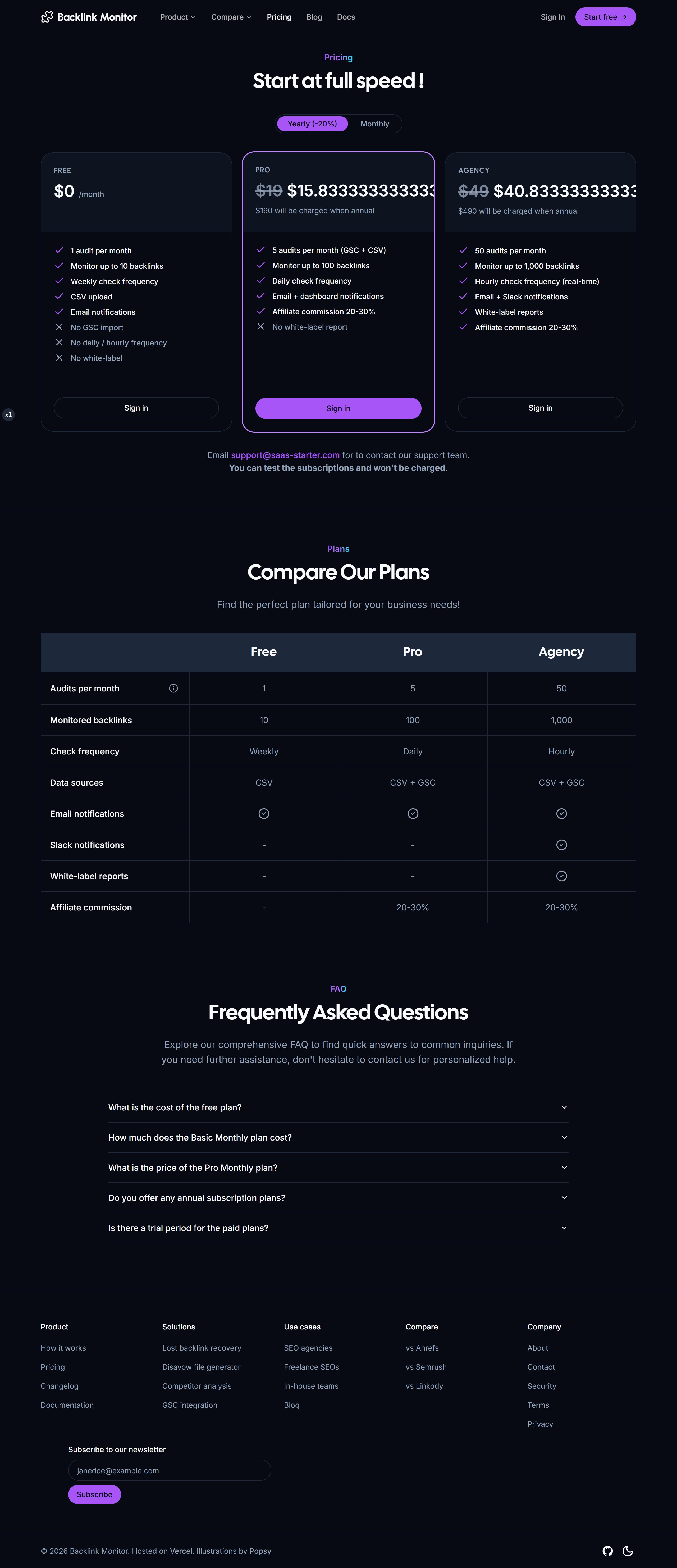 Settings billing page with Upgrade button